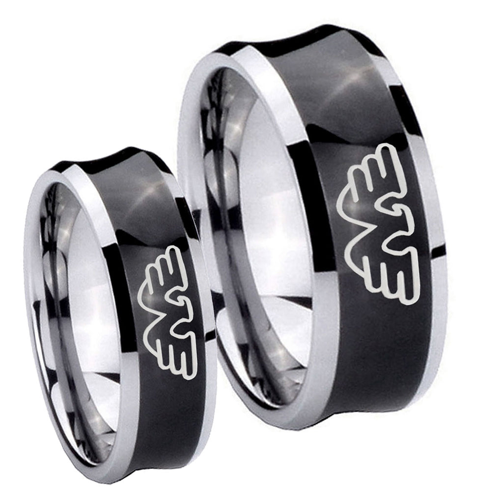 Waylon Jennings Concave Black Tungsten His Hers Ring Set