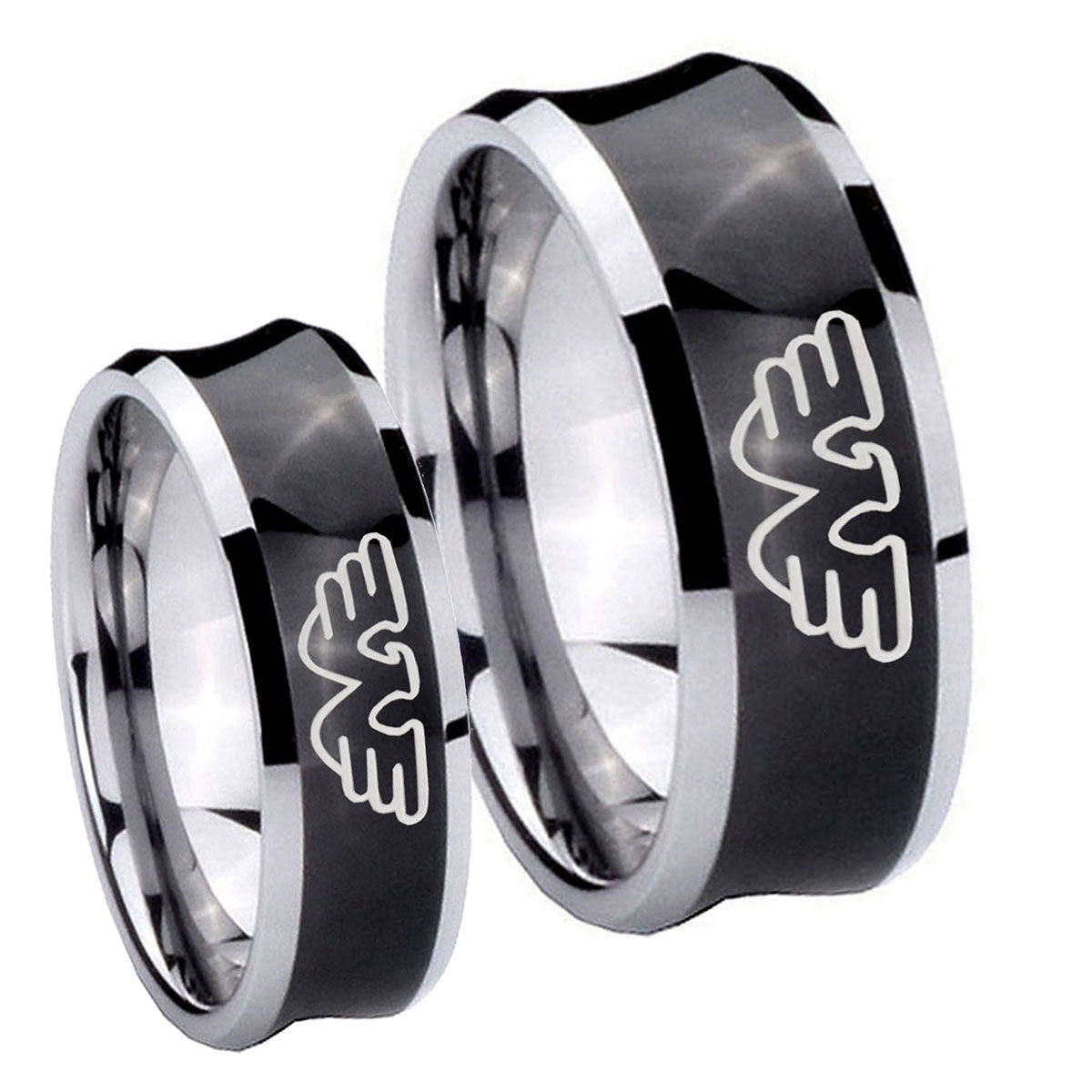 Waylon Jennings Concave Black Tungsten His Hers Ring Set