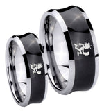 Bride and Groom Hatchet Man Concave Black Tungsten Mens Engagement Band Set