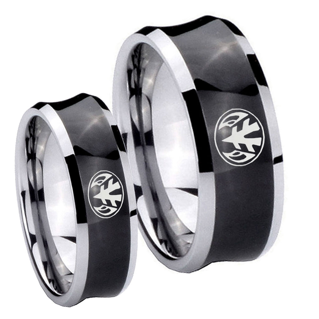 Love Power Rangers Concave Black Tungsten Mens Set Rings