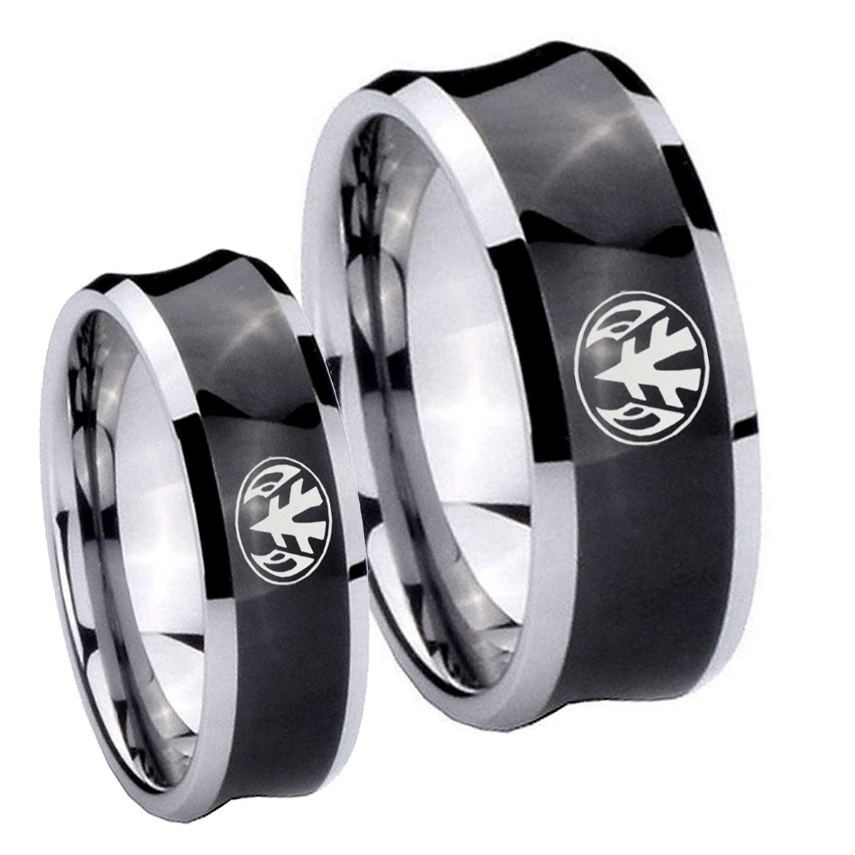 Love Power Rangers Concave Black Tungsten Mens Set Rings