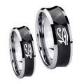 Seeing Eye Concave Black Tungsten Wedding Set Rings