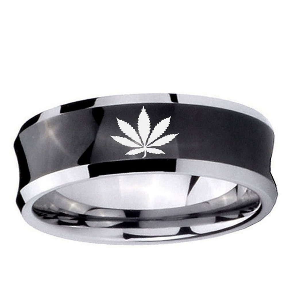5MMMarijuana Leaf Concave Black Tungsten Personalized Ring