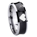 8mm Black Concave Zelda Heart Two Tone Tungsten Carbide Laser Engraved Ring