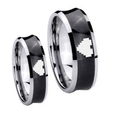His Her Black Concave Zelda Heart Two Tone Tungsten Wedding Rings Set