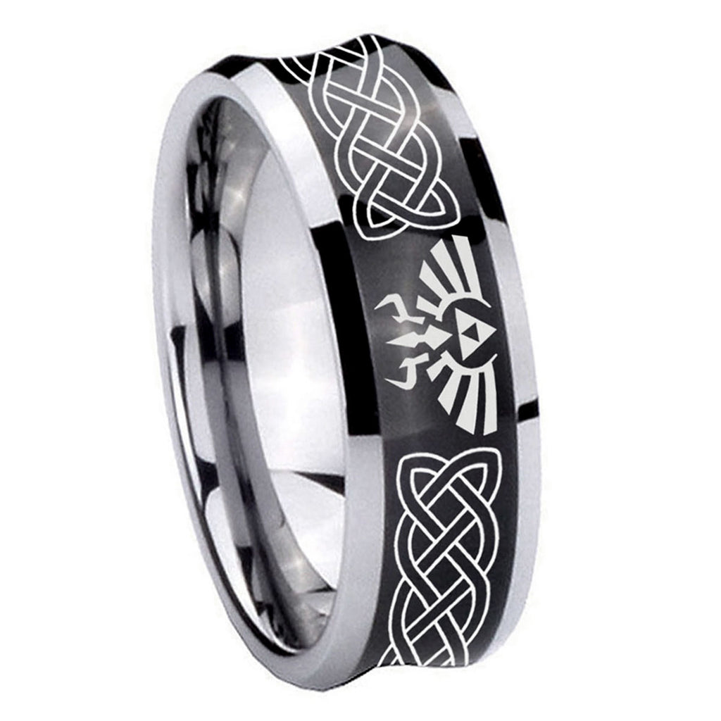 10mm Celtic Zelda Concave Black Tungsten Carbide Men's Promise Rings
