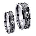 Celtic Zelda Concave Black Tungsten His Hers Set Rings