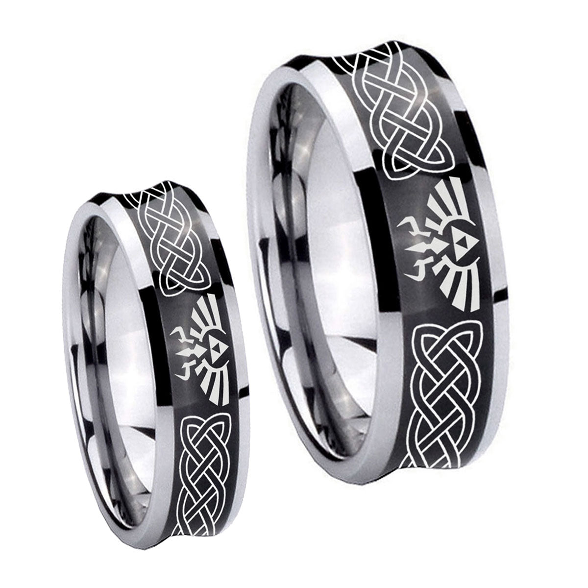 Celtic Zelda Concave Black Tungsten His Hers Set Rings