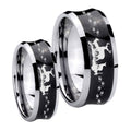Deer Hunting Concave Black Tungsten Wedding Band Set
