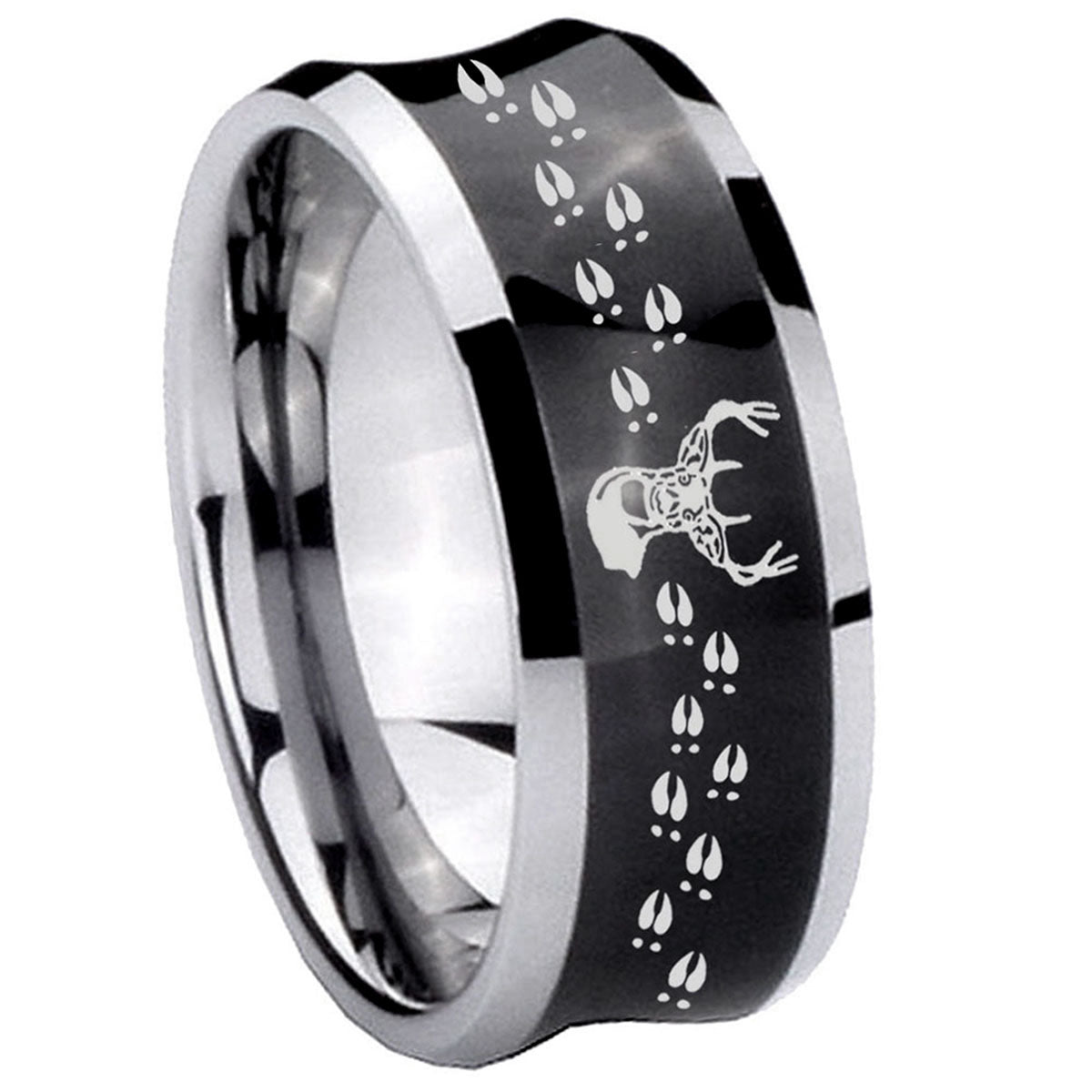 8MM Deer Antler Concave Black Tungsten Custom Ring for Men