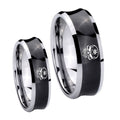 Skull Marijuana Leaf Concave Black Tungsten Bridal Band Set