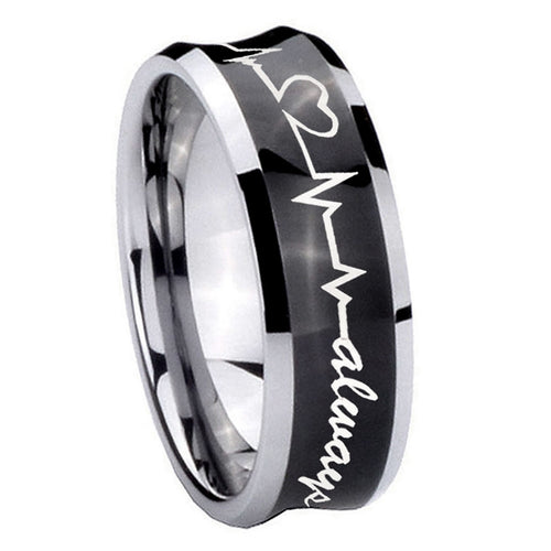 10mm Heart Beat forever Heart always Concave Black Tungsten Custom Ring for Men