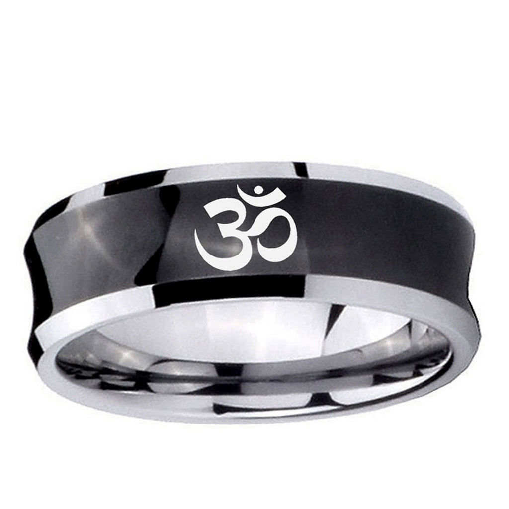 10mm Om Aum Yoga Concave Black Tungsten Ring