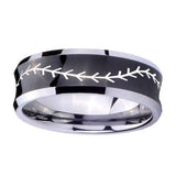 10mm-Baseball-Stitch-Concave-Black-Tungsten-Carbide-Engraved-Ring