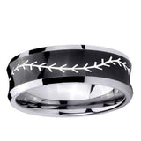 10mm Baseball Stitch Concave Black Tungsten Ring
