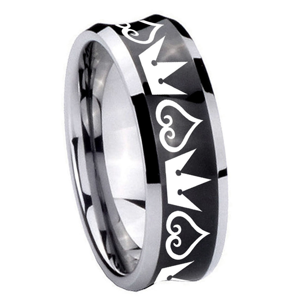 8MM Hearts Crowns Concave Black Tungsten Wedding Ring