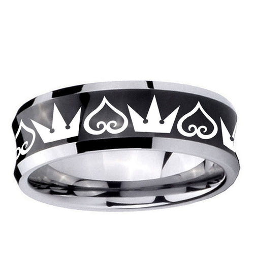 10mm Hearts and Crowns Concave Black Tungsten Ring
