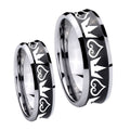 Hearts and Crowns Concave Black Tungsten Wedding Ring Set