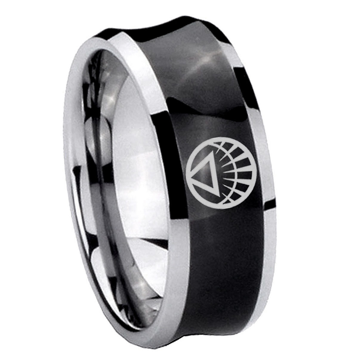 8MM White Lantern Concave Black Mens Wide Band Rings