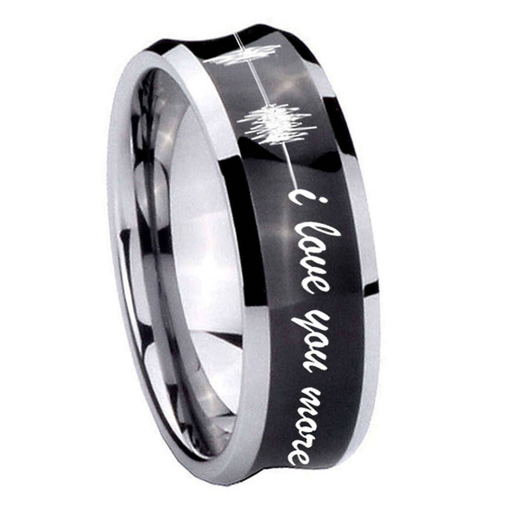 8MM Sound Wave, I love you more Concave Black Tungsten Custom Ring