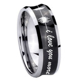 8mm Sound Wave, I love you more Concave Black Tungsten Carbide Custom Mens Ring