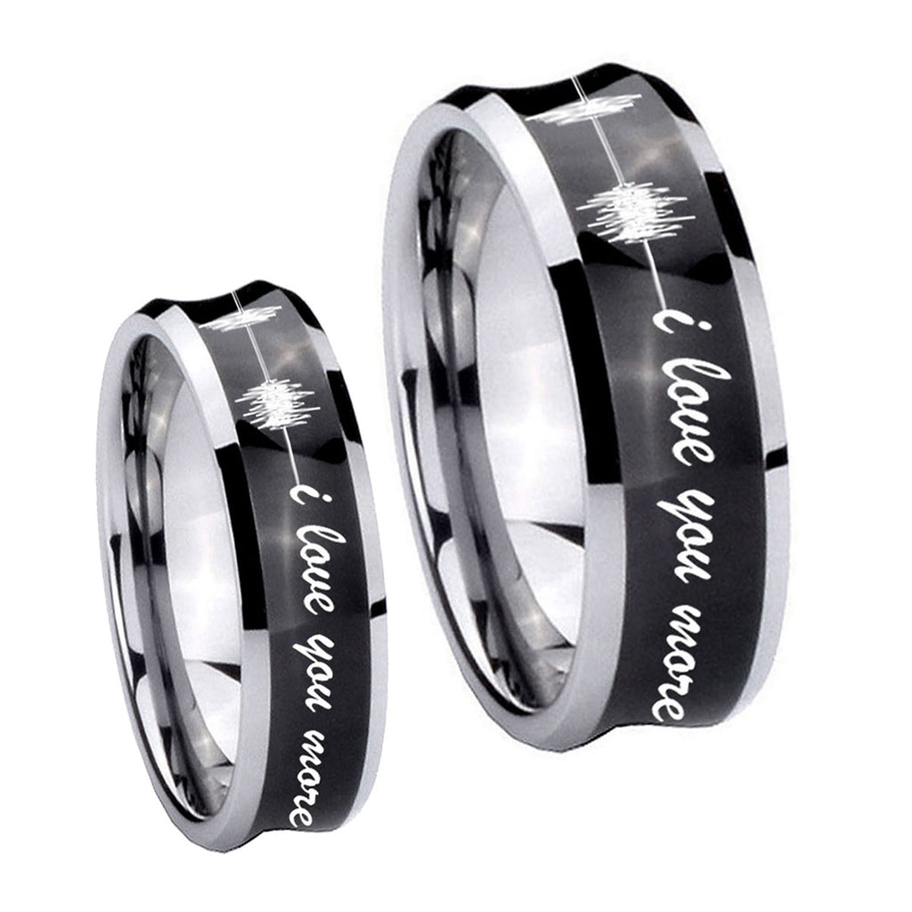 Sound Wave, I love you more Concave Black Tungsten Couple Band Set