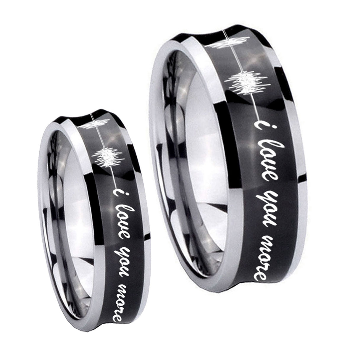 Sound Wave, I love you more Concave Black Tungsten Couple Band Set
