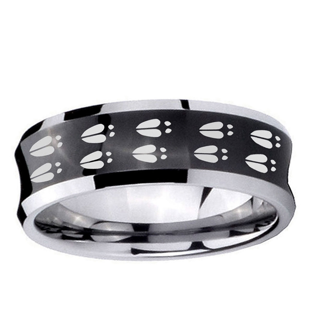 10mm Deer Tracks Concave Black Tungsten Ring
