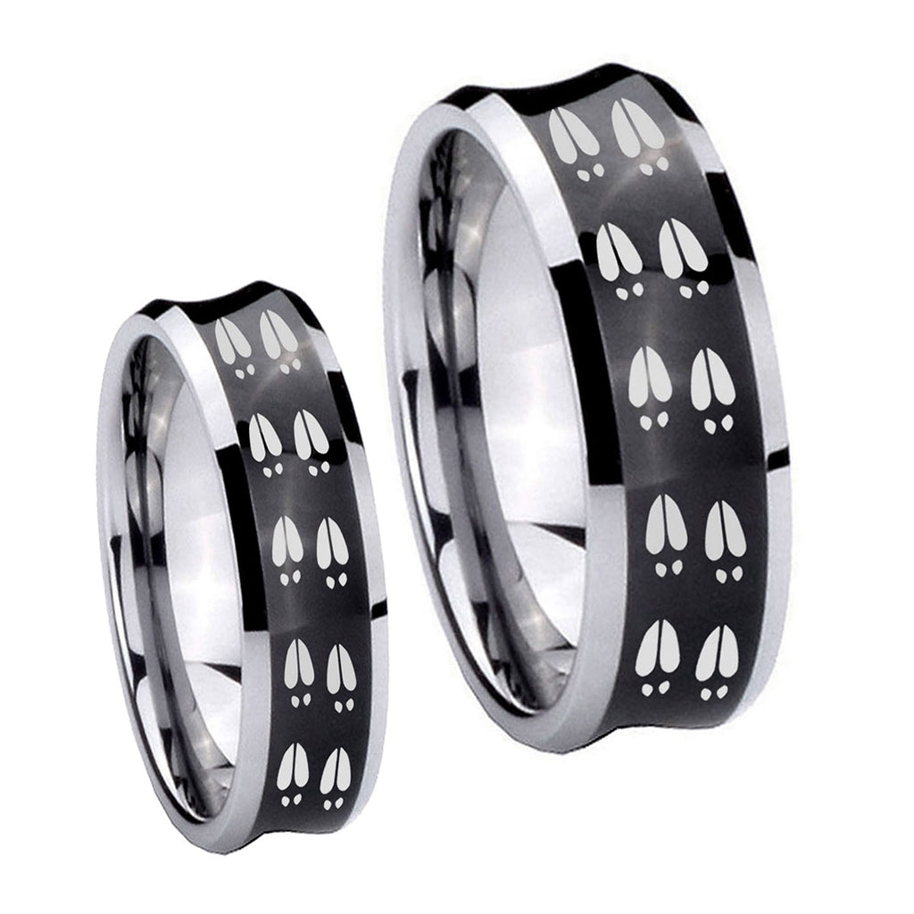 Deer Tracks Concave Black Tungsten Bridal Set Rings