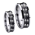 Deer Tracks Concave Black Tungsten Bridal Set Rings