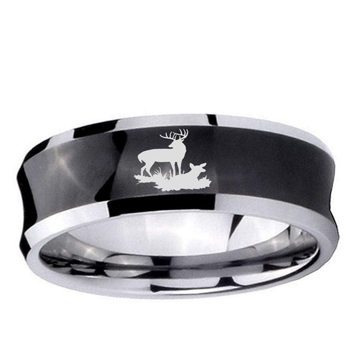 10mm Deer Hunting Concave Black Tungsten Ring