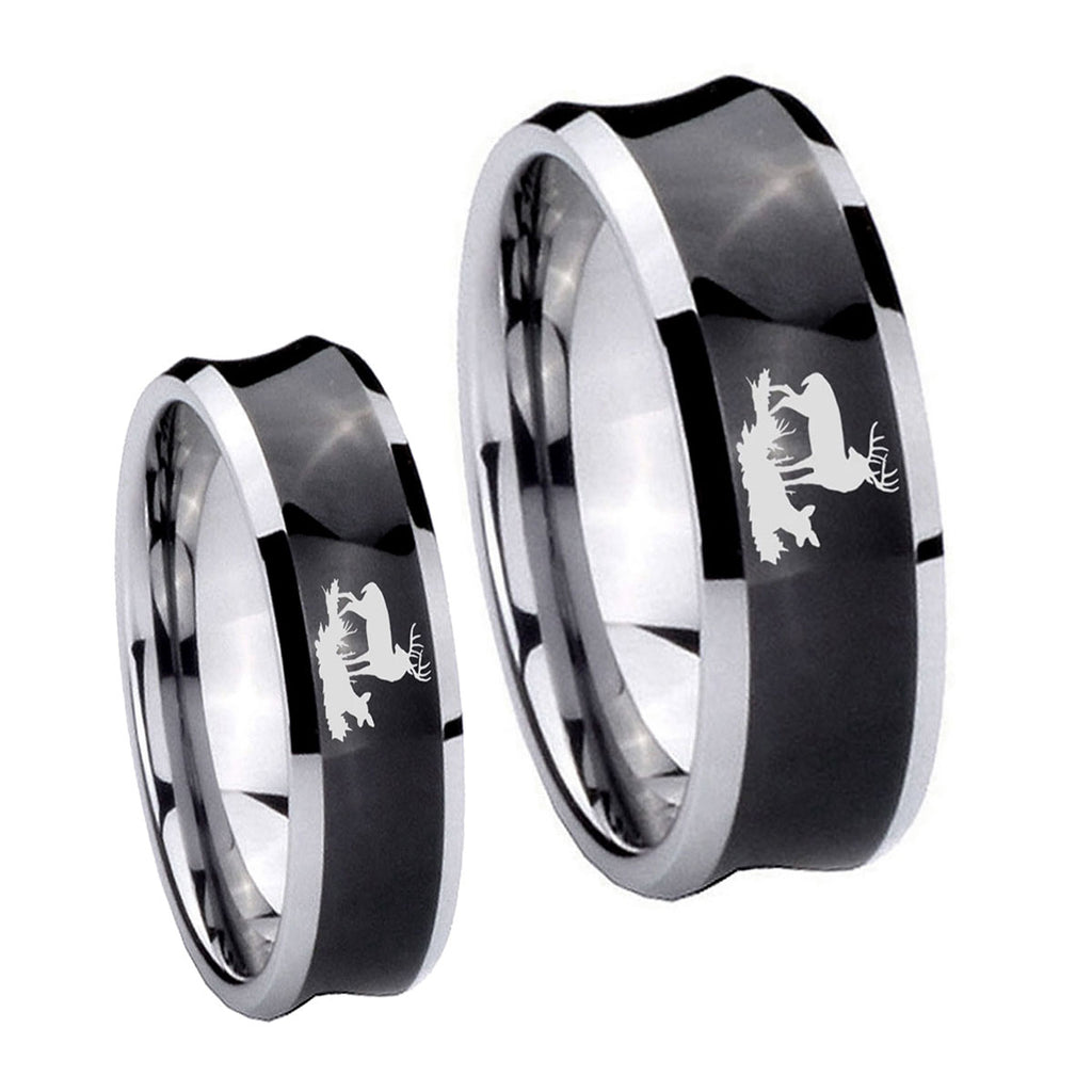 Deer Hunting Concave Black Tungsten Bridal Ring Sets
