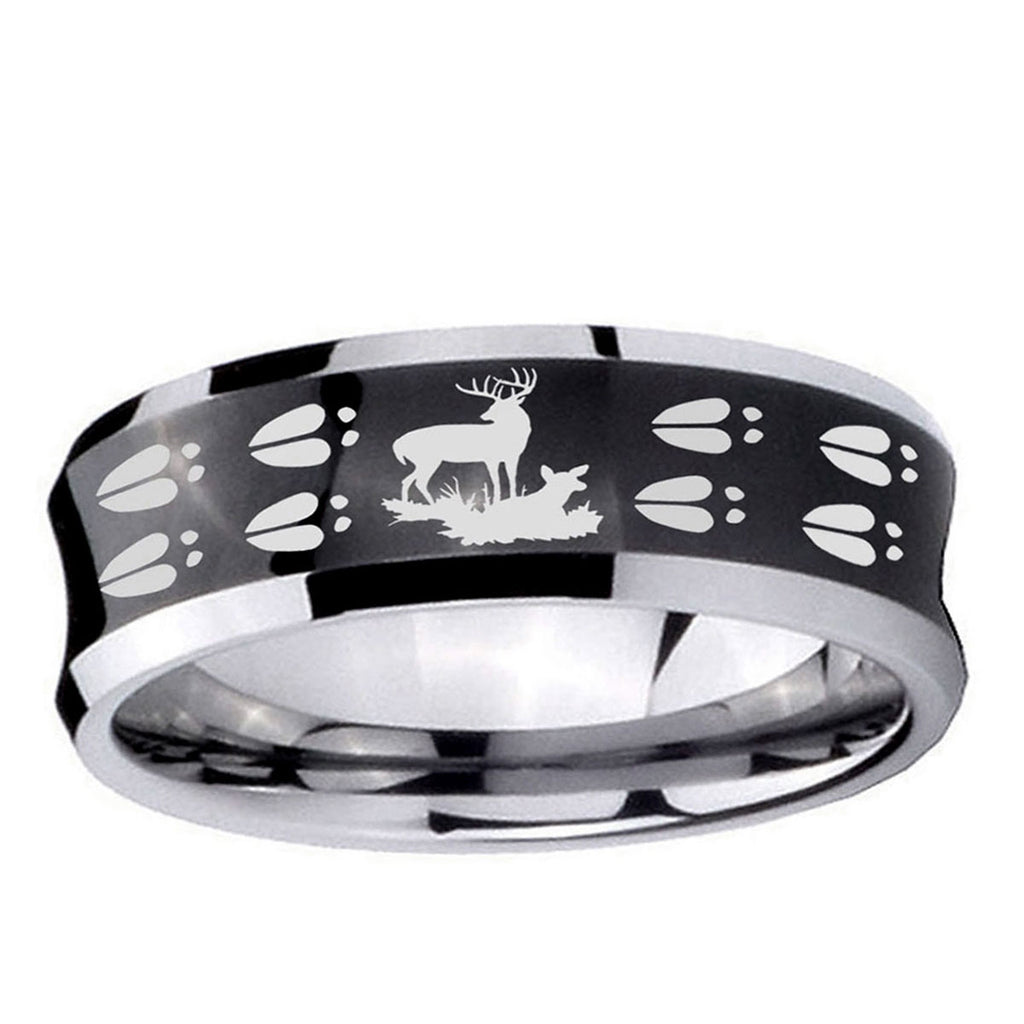 10mm Deer Hunting Tracks Concave Black Tungsten Ring