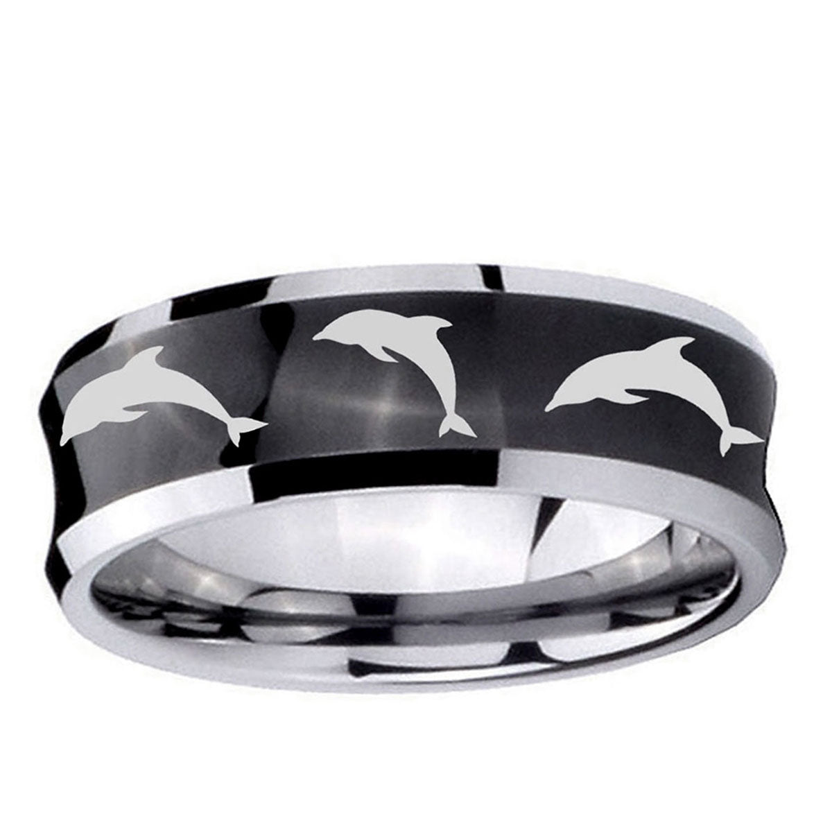 10mm Dolphins Concave Black Tungsten Carbide Mens Engagement Ring