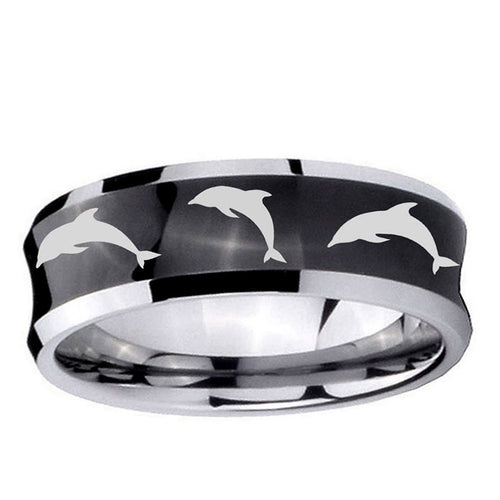 10mm Dolphins Concave Black Tungsten Carbide Mens Engagement Ring