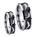 Dolphins Concave Black Tungsten Bridal Ring Set