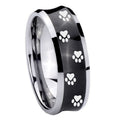 8MM Paw Print Concave Black Tungsten Carbide Mens Bands Ring