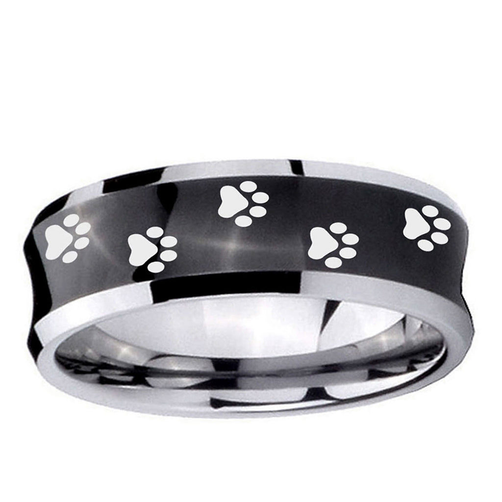 5MMPaw Print Concave Black Tungsten Carbide Mens Bands Ring