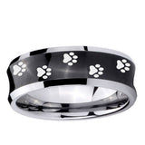 5, 8mm Paw Print Concave Black Tungsten Carbide Mens Bands Ring