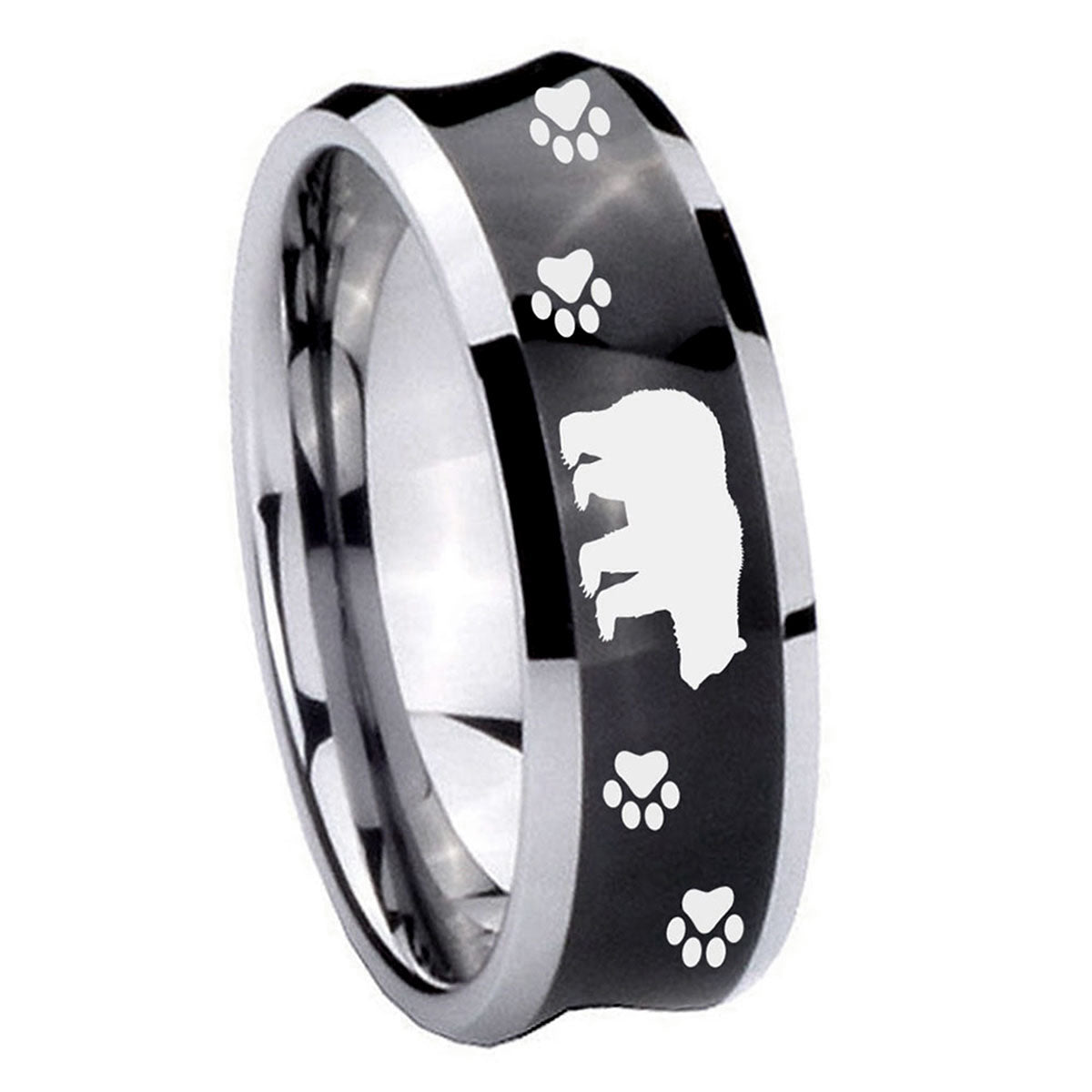 8MM Bear and Paw Concave Black Tungsten Men's Bands Ring