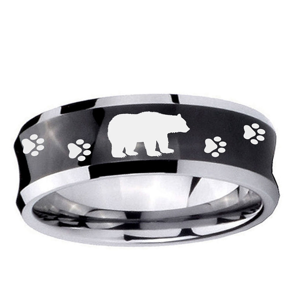 10mm Bear and Paw Concave Black Tungsten Ring