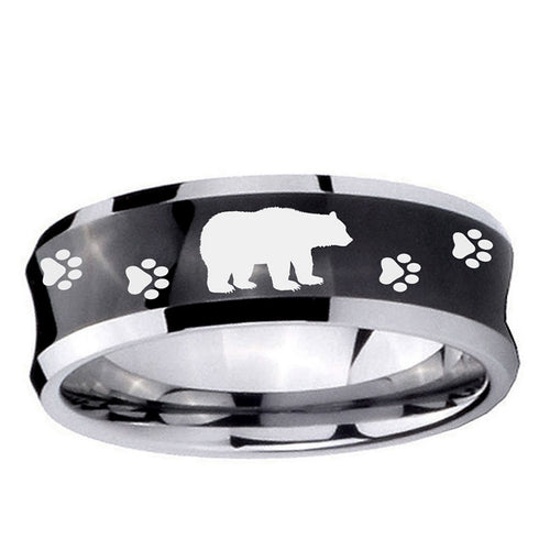 10mm Bear and Paw Concave Black Tungsten Ring