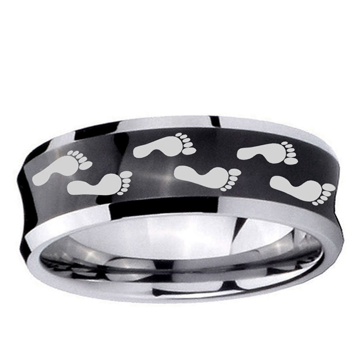 10mm Foot Print Concave Black Tungsten Ring