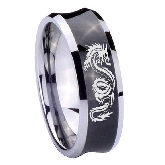 10mm-Dragon-Concave-Black-Tungsten-Carbide-Mens-Ring-Personalized