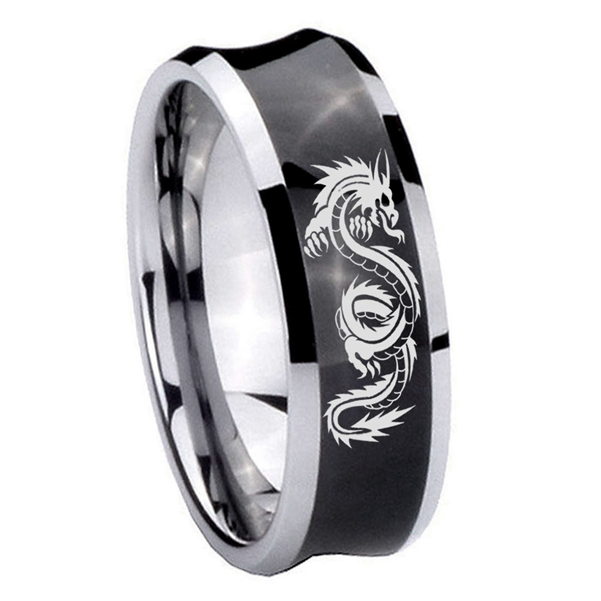 8MM Dragon Concave Black Tungsten Carbide Mens Wedding Ring