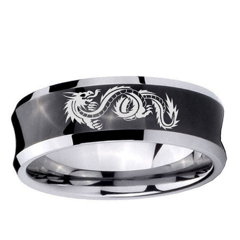 5MMDragon Concave Black Tungsten Carbide Mens Wedding Ring