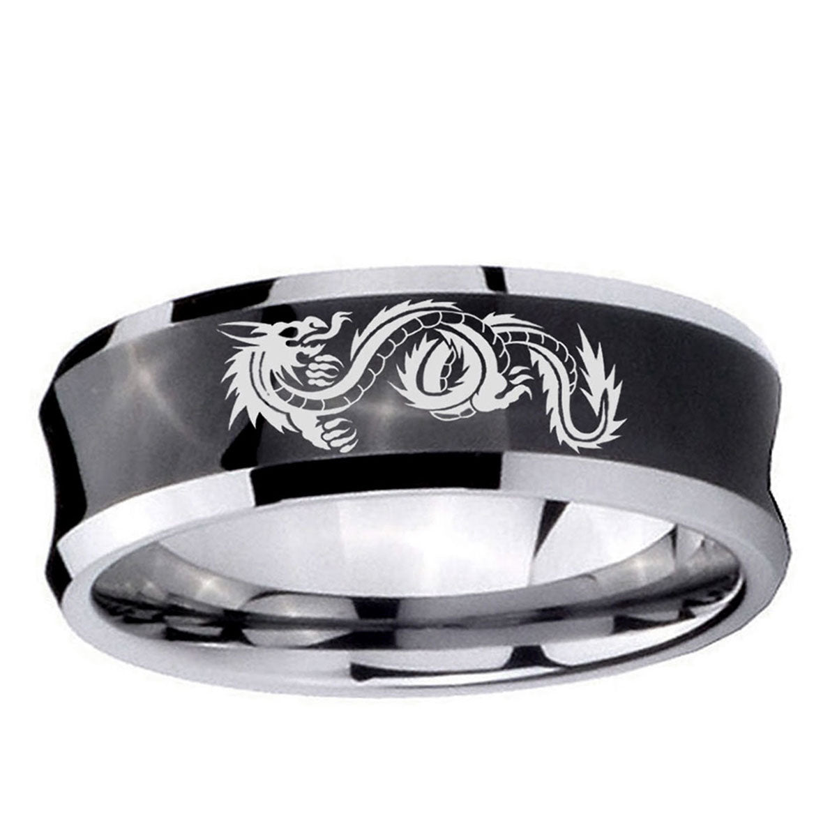 5MMDragon Concave Black Tungsten Carbide Mens Wedding Ring