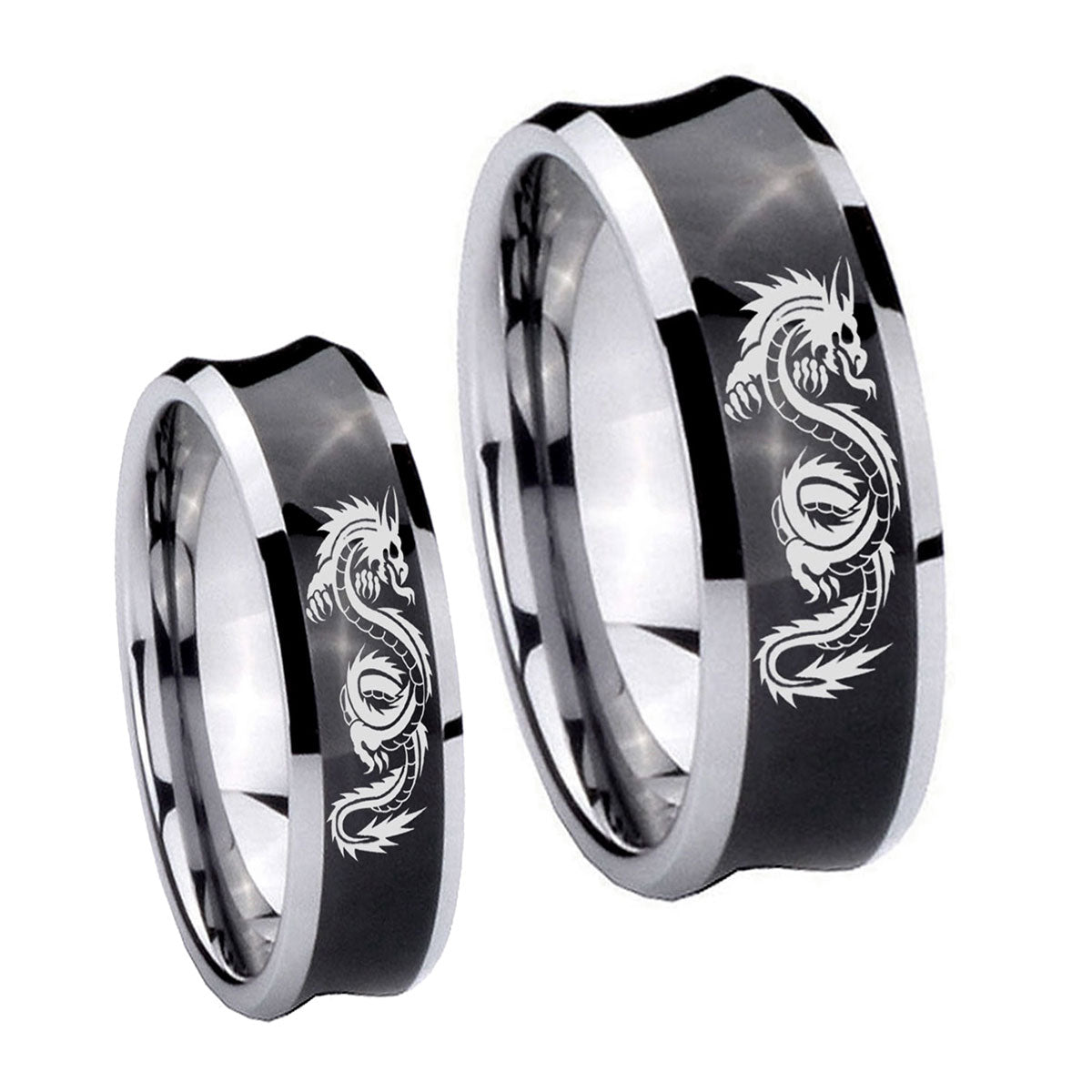 Dragon Concave Black Tungsten Couple Wedding Bands