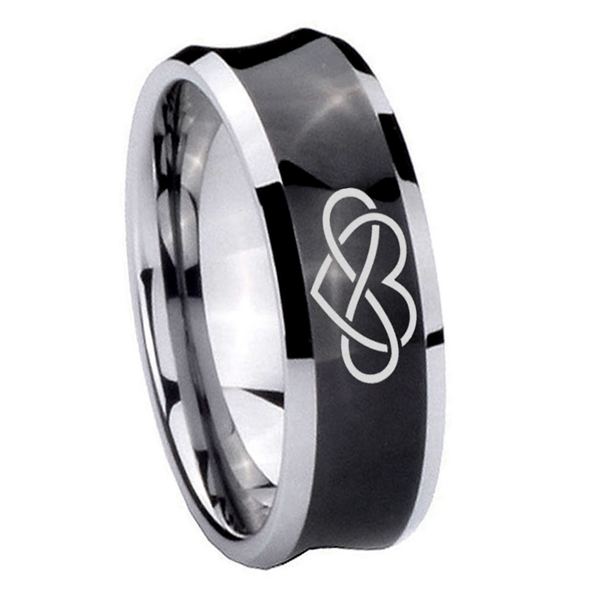8MM Infinity Love Concave Black Tungsten Men's Promise Ring