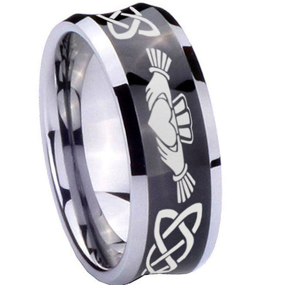 8mm-Irish-Claddagh-Concave-Black-Tungsten-Carbide-Mens-Bands-Ring